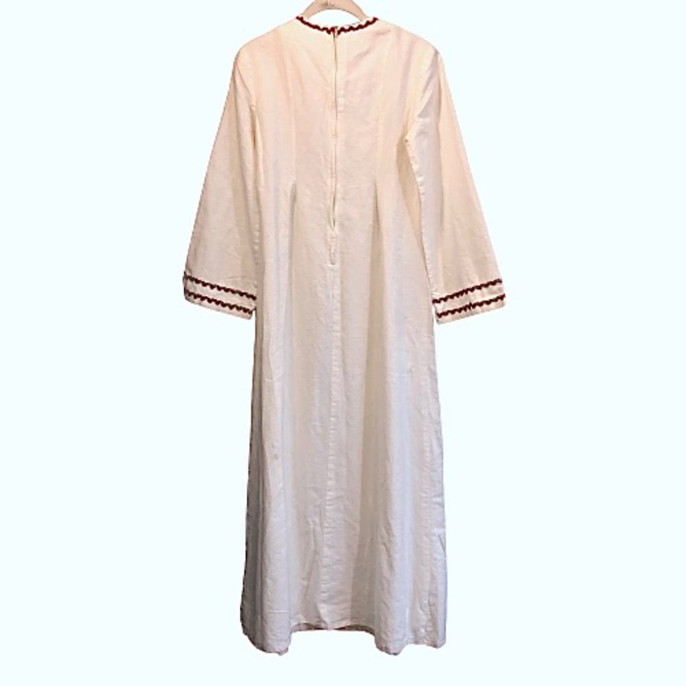 Vintage 70s Joseph Magnin Kaftan Dress Embroidered Ric Rac Cream Maxi Boho XS - Picture 6 of 15